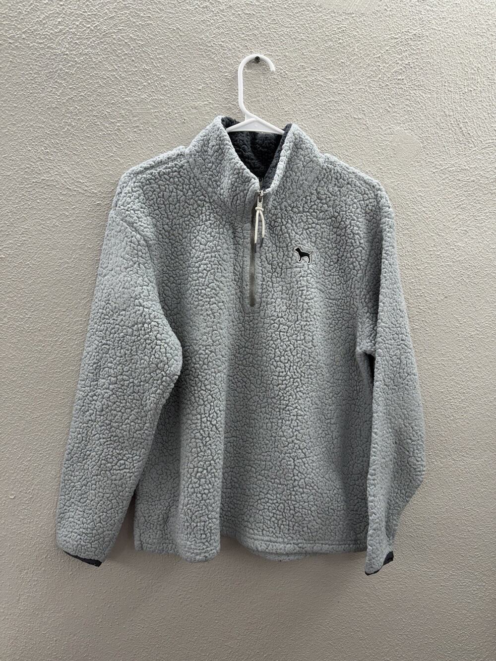 PINK Victorias Secret Womens Sweatshirt Size Medium Gray Sherpa 1/4 Zip